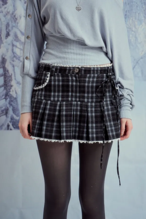 LACEBERRY CHECK SKIRT (BK)