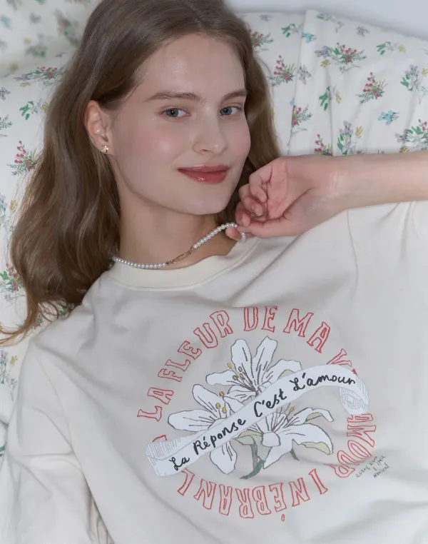 [논로컬 X 이하여백] Lily Hand Drawing T-shirt - Cream Yellow