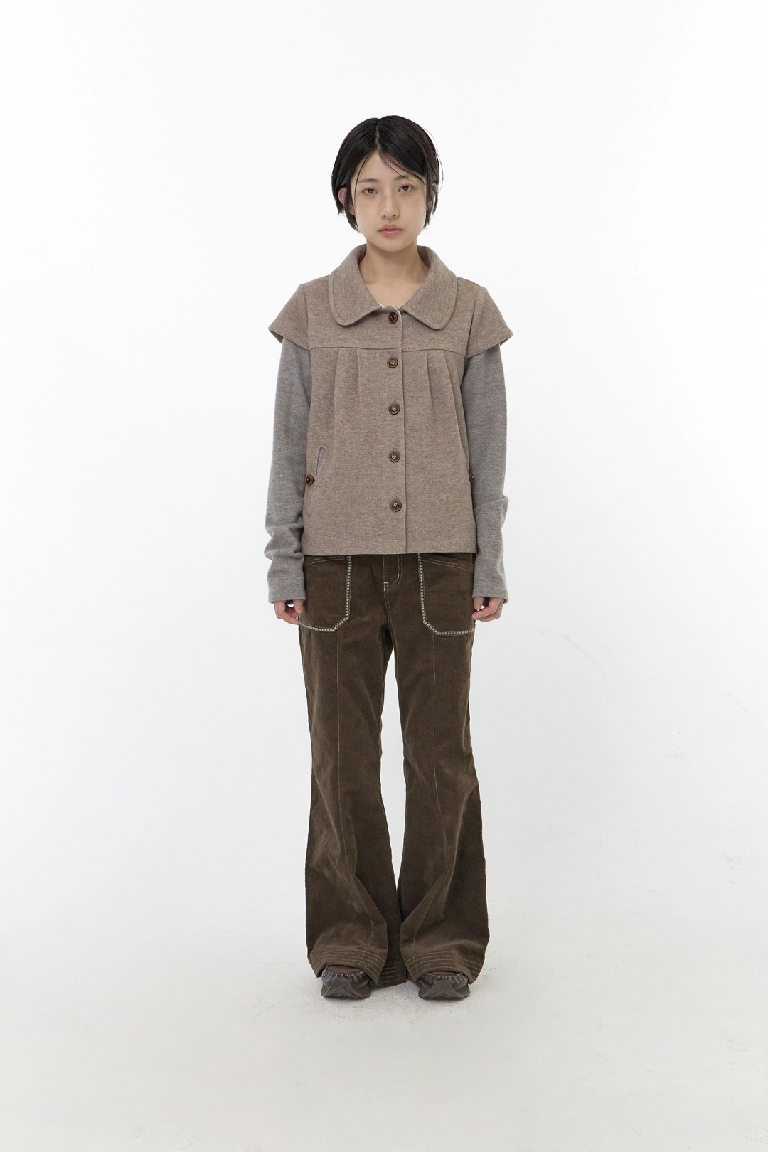 허그유어스킨 Round collar shirring knit jacket (Beige) 상품 이미지 2