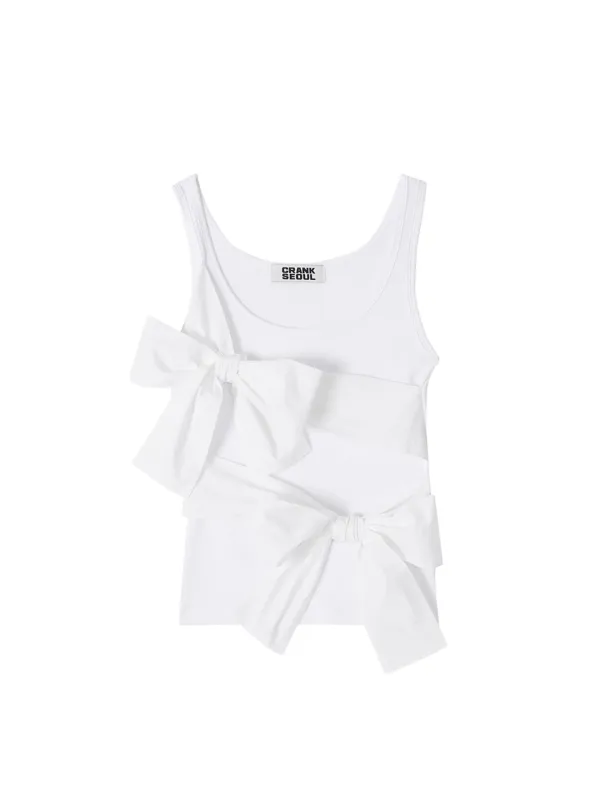 DOUBLE RIBBON-TIED SLEEVELESS_WHITE