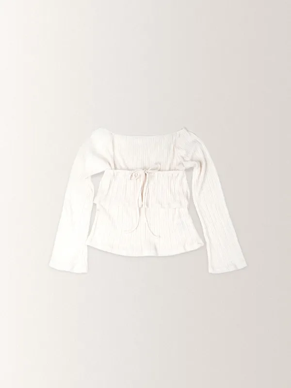 PLEATS TOP LAYERED BLOUSE TEE [ CREAM ]
