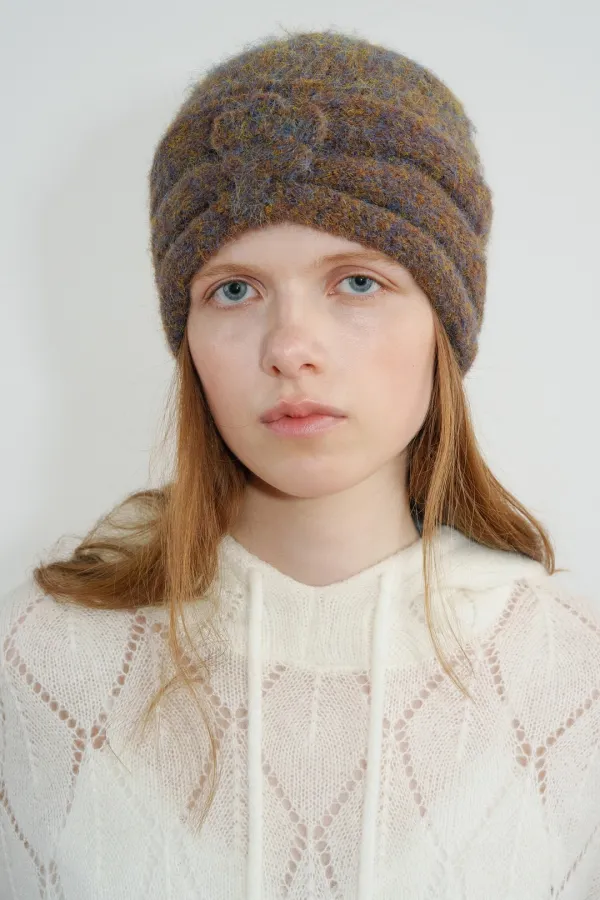 Flower Shirring Beanie (Wood Brown)