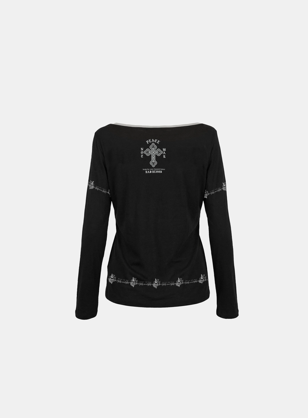 배드블러드 [w-tee26-152] Peace Not War 프린트 루즈핏 롱슬리브 - 블랙 상품 이미지 2
