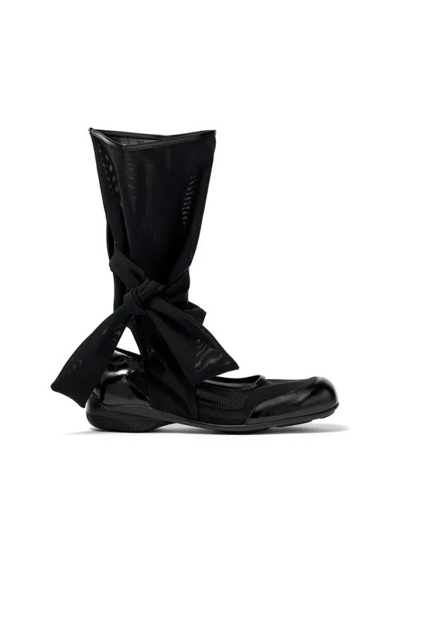 MESH RIBBON CUT-OUT BOOTS, BLACK