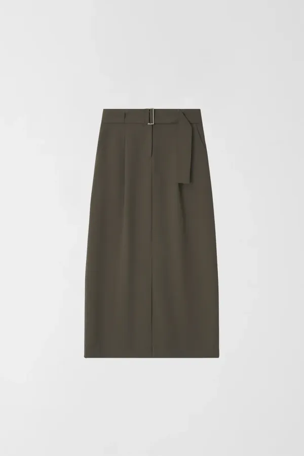 LOW PIN-TUCK BELTED SKIRT_KHAKI BROWN_OE1C2MSK10KBW
