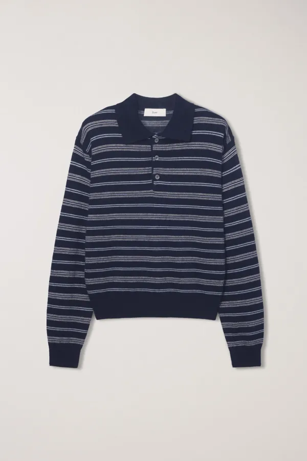 UNISEX COLLARED STRIPED SWEATER NAVY_UDSW6C115N2