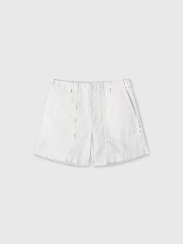 (W) GARMENT WASHED HBT FATIGUE SHORTS_ WHITE