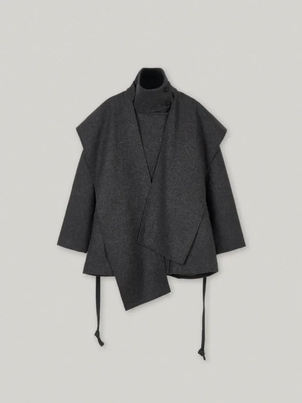 REFINE HIGH NECK HALF COAT (CHARCOAL)