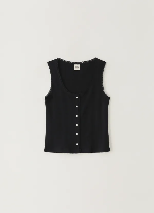 6TH / Eyelet Button Sleeveless - Black