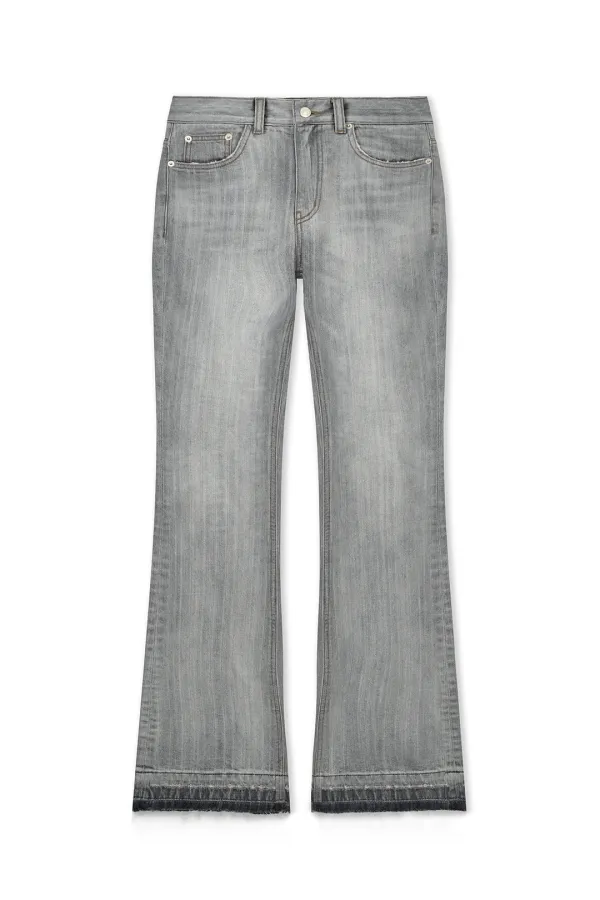 WASHED POINT BOOTS CUT DENIM PANTS IN GREY