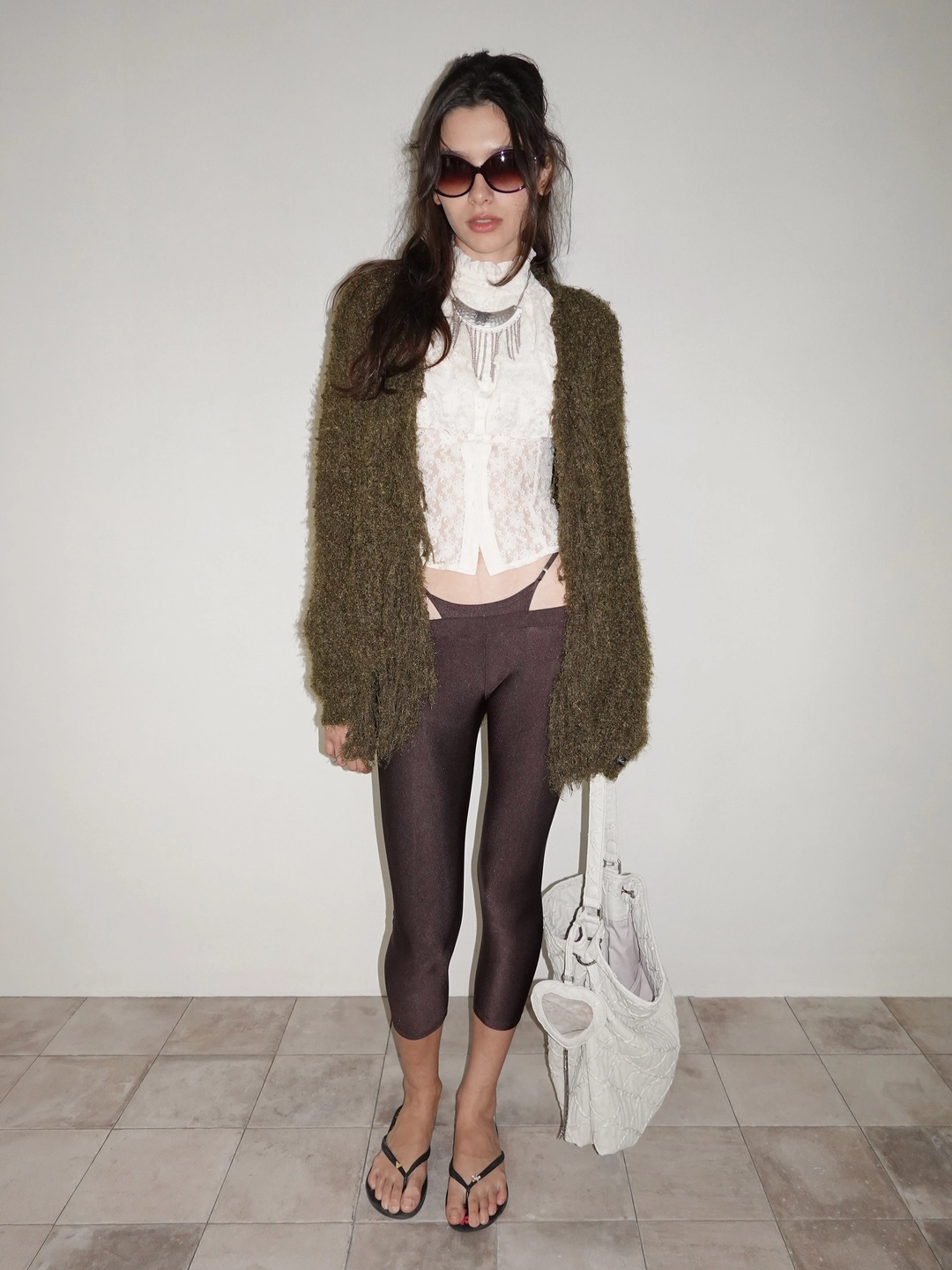 스컬프터 Fuzzy Fringe Cardigan Khaki 상품 이미지 1