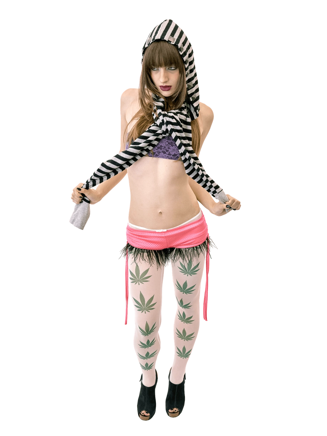 스컬프터 Hooded Stripe Scarf Bolero Black 상품 이미지 1