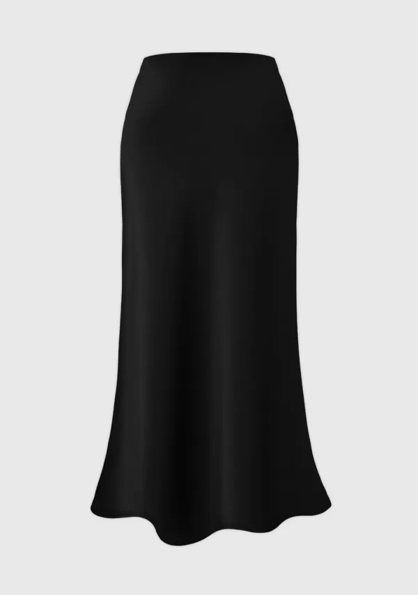 3rd) Rouje Satin Flared Skirt Black