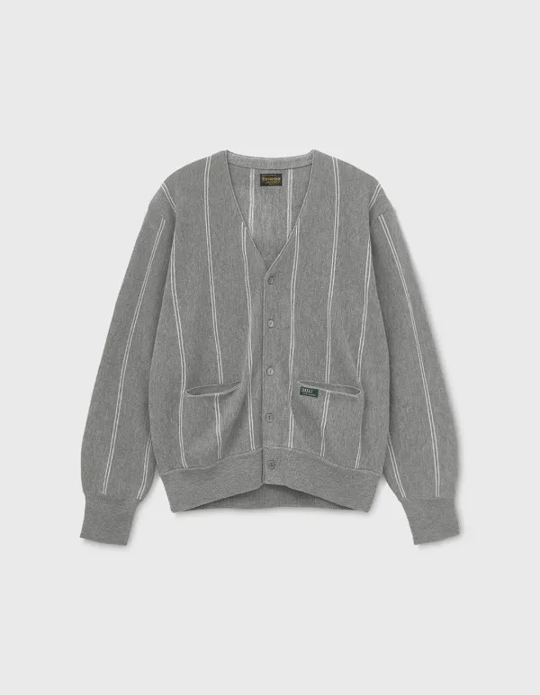 STRIPED MERINO WOOL CARDIGAN / M.Grey-Ivory