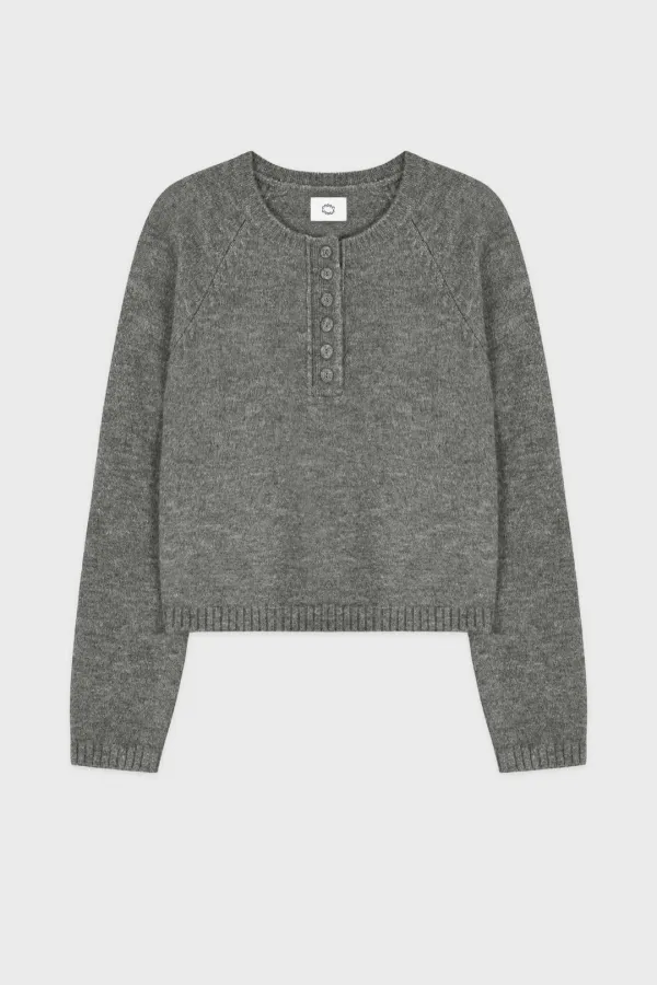 Basic Button Raglan Knit (Melange Grey)