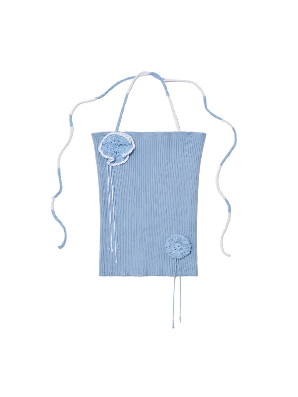 [태연,장원영,아이린 착용] Crochet Knit Tube Top Dusty Blue