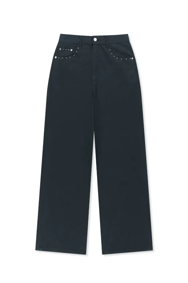 STUD POINT COLOR DENIM PANTS IN NAVY