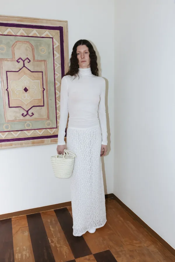 [Exclusive] Lace Jersey Skirt (White)