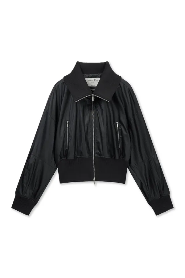 SHINE CRINKLE ZIP BLOUSON IN BLACK