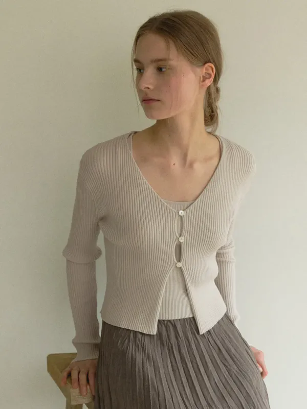 RIBBED BUTTON CARDIGAN_3COLOR