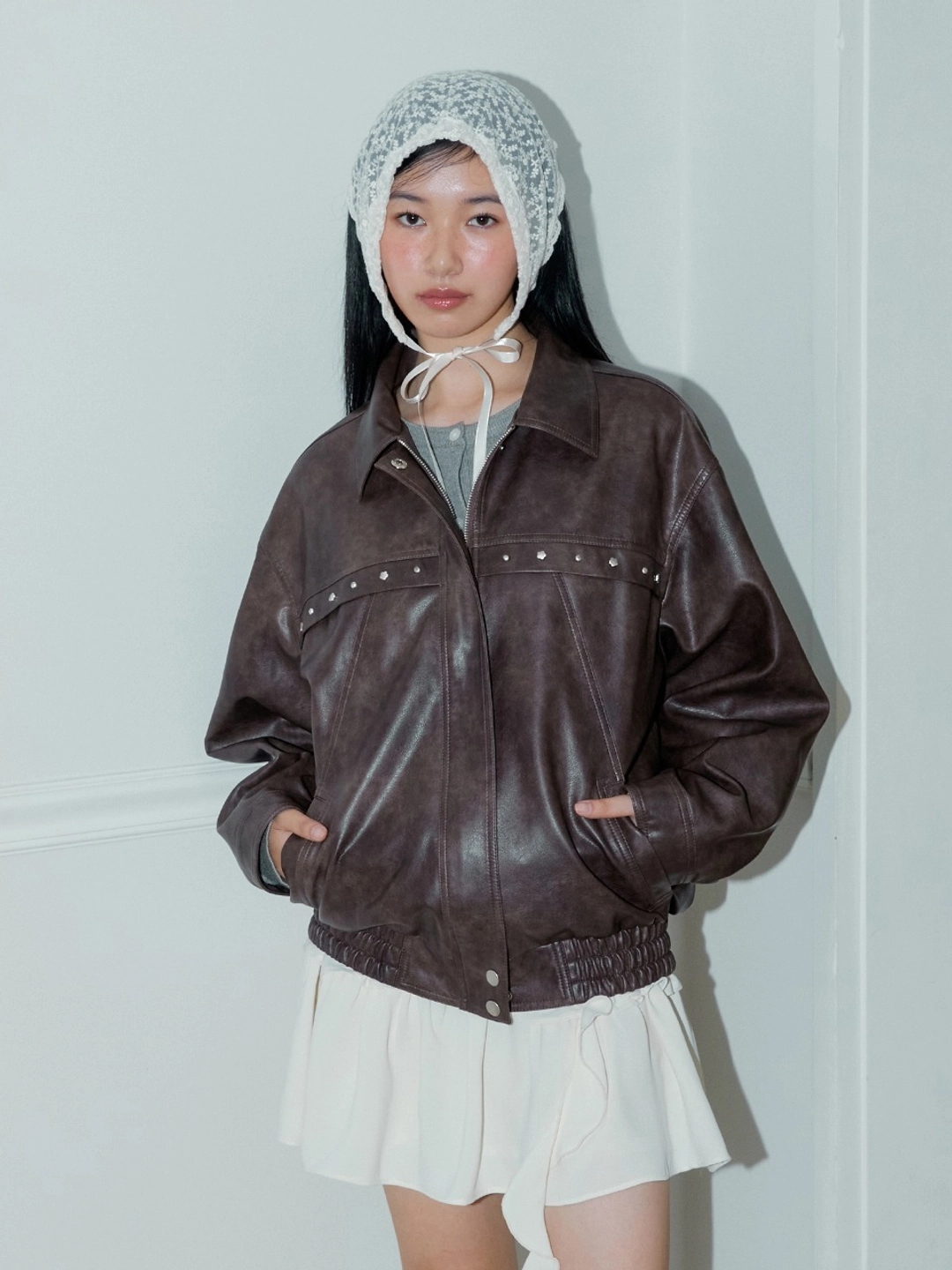 마가린핑거스 RIVET ECO LEATHER JACKET (BROWN) 상품 이미지 1