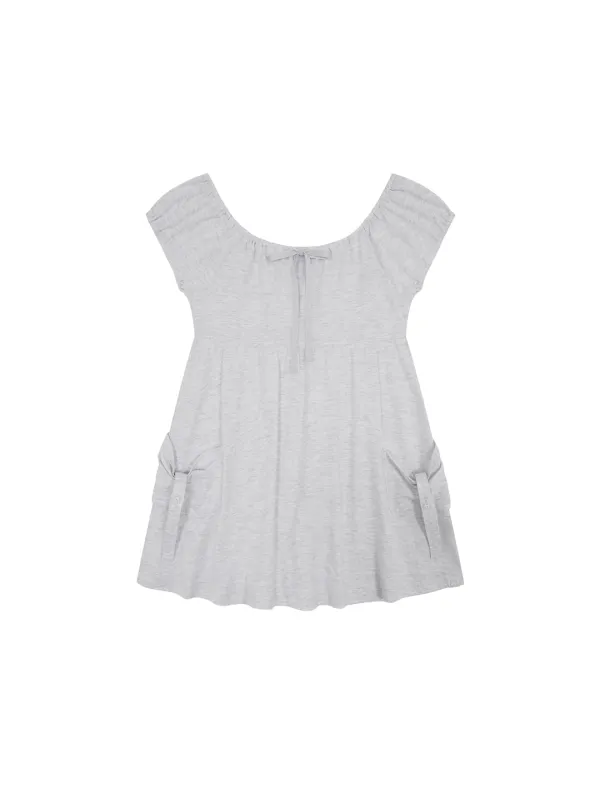 SHIRRED POCKET TOP [WHITE MELANGE]