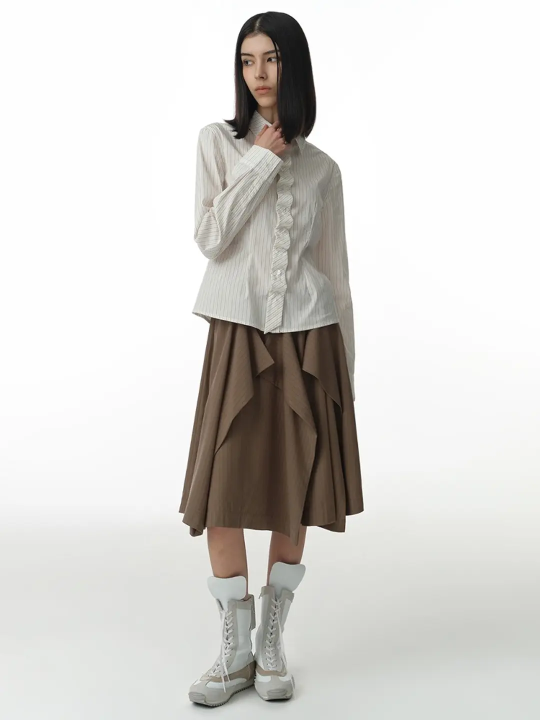 밀로 우먼 Asymmetric Banding Skirt [Khaki] 상품 이미지 2