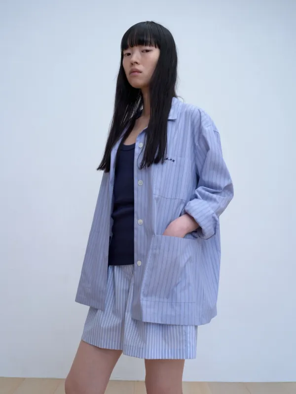 Pin stripe camp collar shirt (blue)