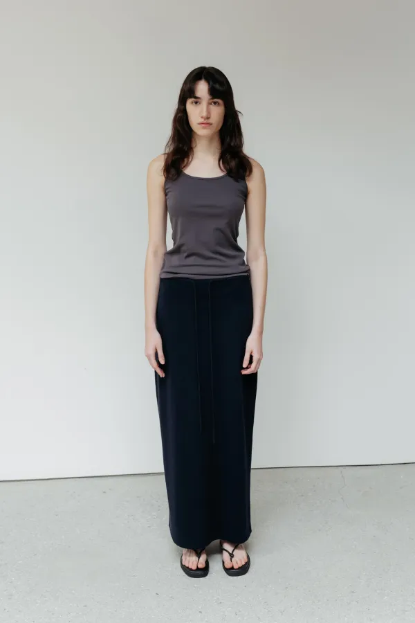Plain Knit Long Skirt_Navy