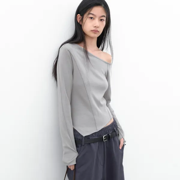 (T-7273)ONE SHOULDER INTERLOCK TEE