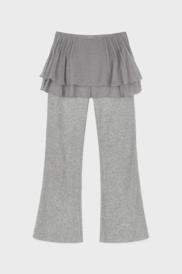 Mesh Skirt Layered Pants (Grey)
