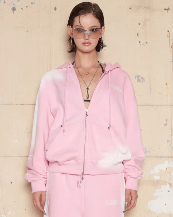 Smog Motif Zip-Up Hoodie [Pink]