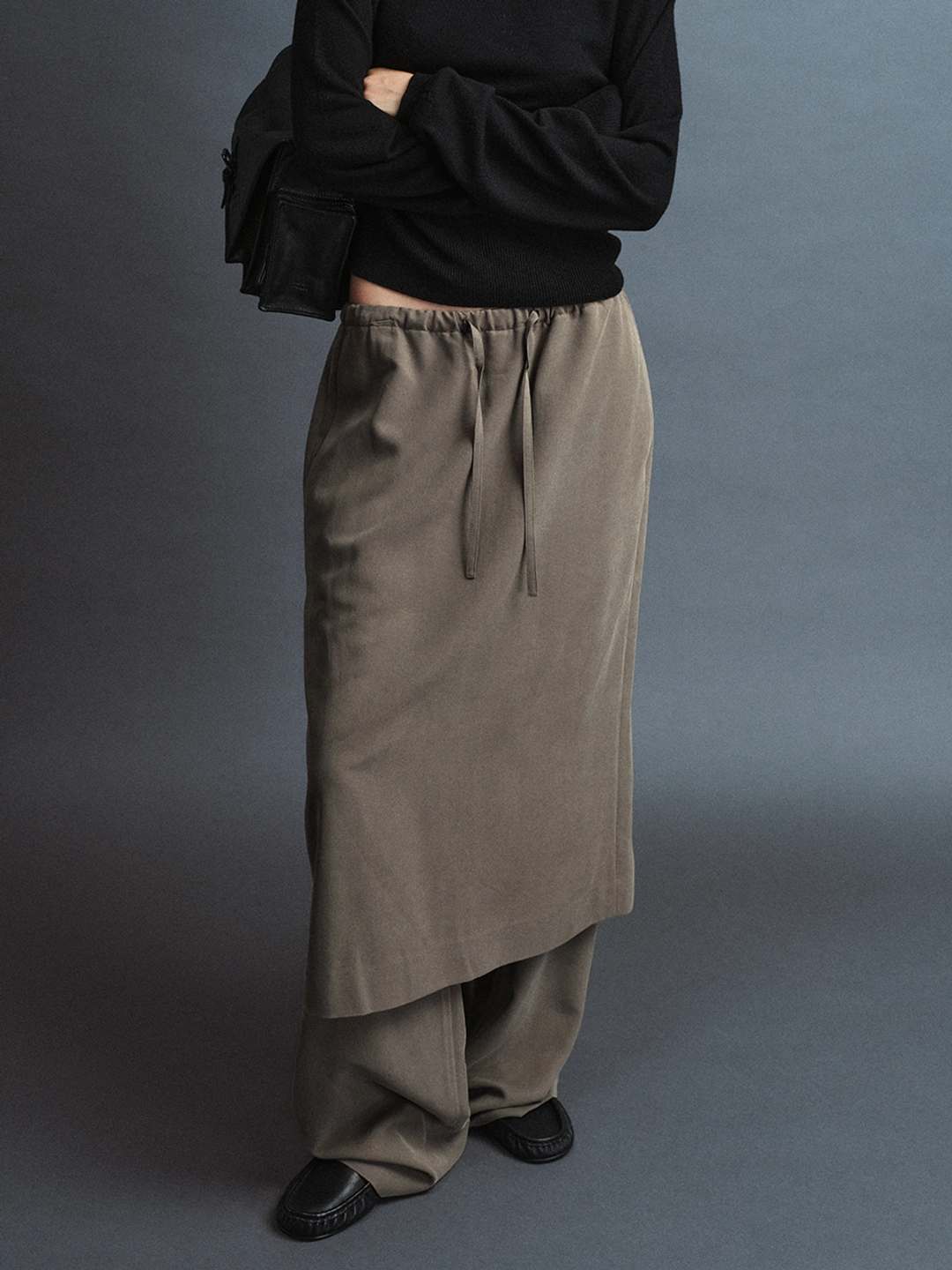 파사드패턴 스커트 밴딩 팬츠_khaki grey 상품 이미지 1