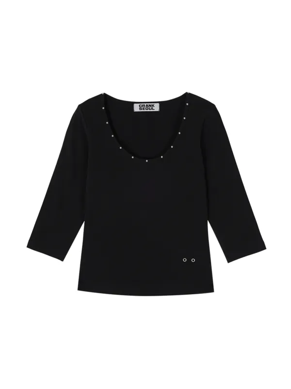 STUD U-NECK TOP_BLACK