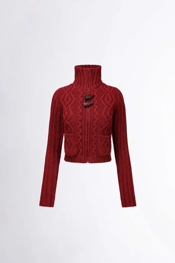 Two Way Cable Cardigan Red