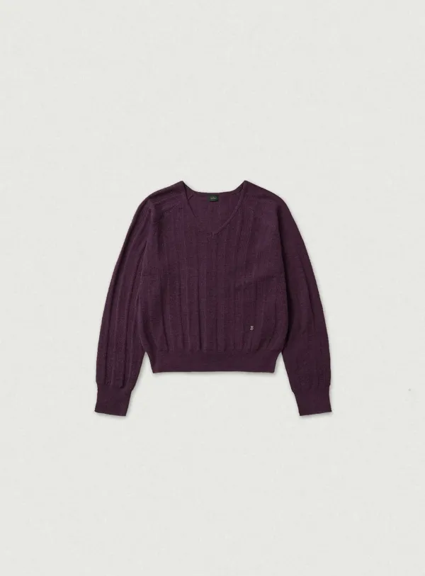 Veil Mohair Pointelle V-neck Knit_Deep Purple
