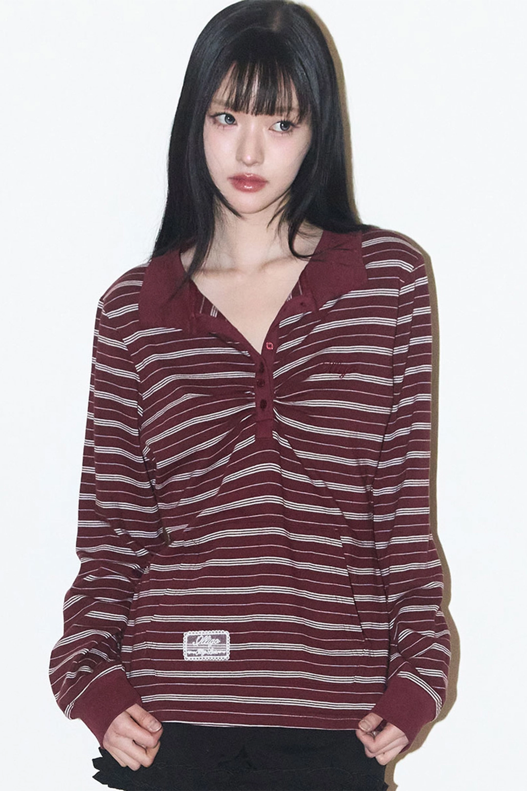 일리고 오픈 카라 롱슬리브 버건디 상품 이미지 3