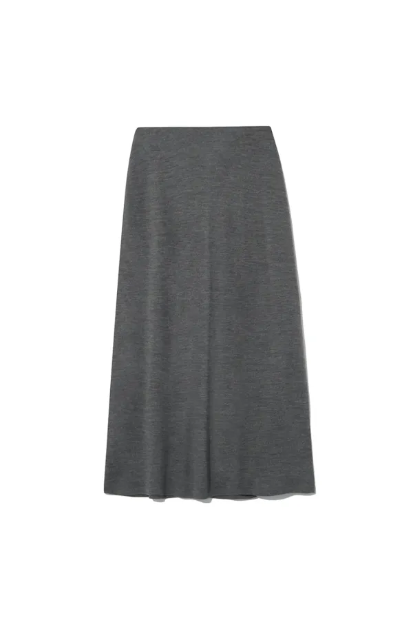 WOOL BLEND STRAP LONG SKIRT [CHARCOAL]