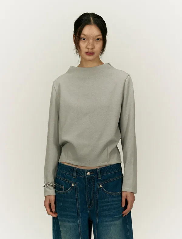 TWOWAY HIGH NECK BOUCLE TOP [LIGHT GREY]
