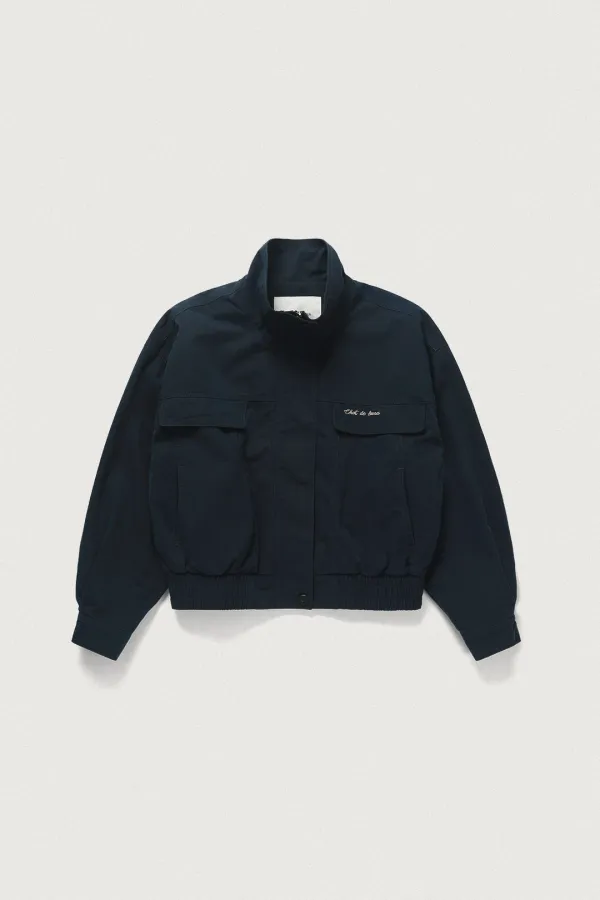 HIGH-NECK COTTON WASHED BOMBER JUMPER [DARK NAVY]