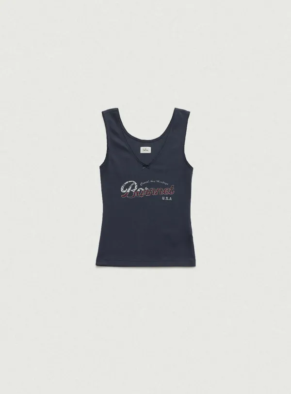 Lois Ribbed Logo Tank Top_Navy