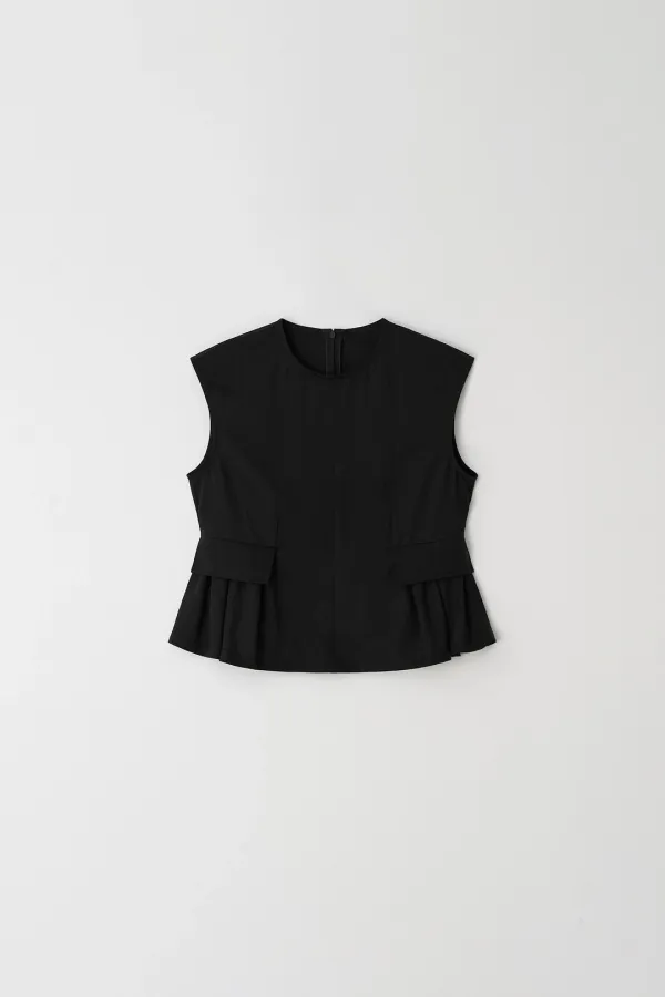 Shirring Stitch Sleeveless Blouse (black)