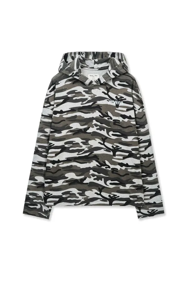 TYPO ARTWORK CAMOUFLAGE HOODY IN KHAKI