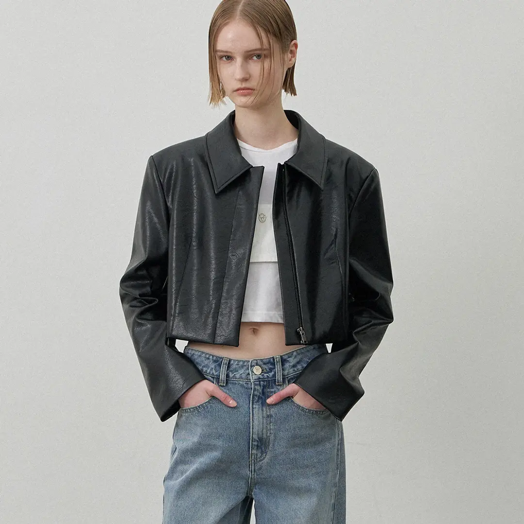 아뜰리에 나인 (JK-3012)LEATHER ZIPPER CROP JACKET 상품 이미지 2