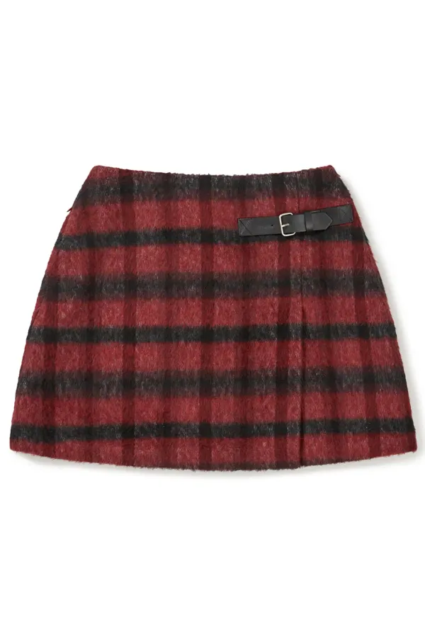 [24FW clove] Check Wrap Skirt (Red)