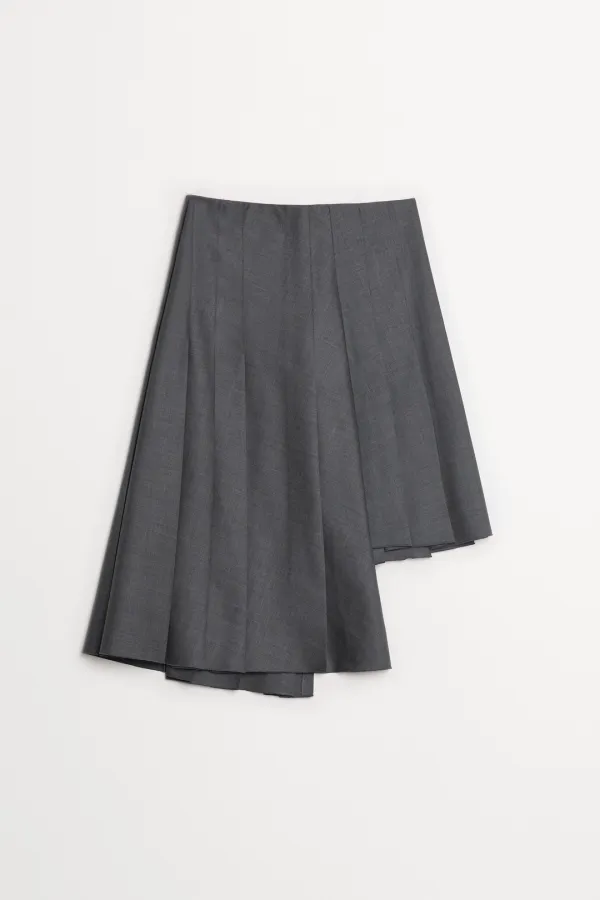 College Unbalance Pleats Skirt gray