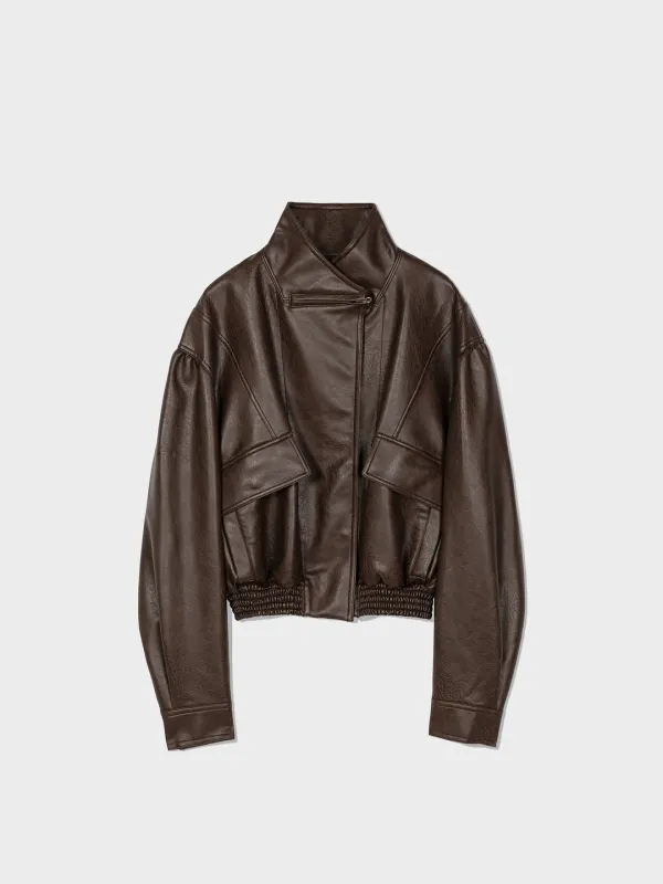 Artificial Leather Short Jacket_Brown