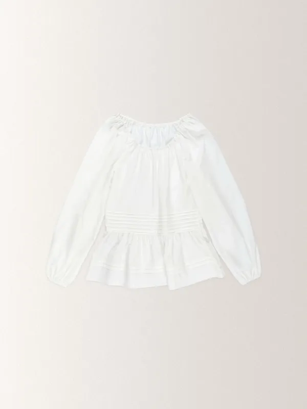 COTTON PINTUCK FLARE BLOUSE [ WHITE ]