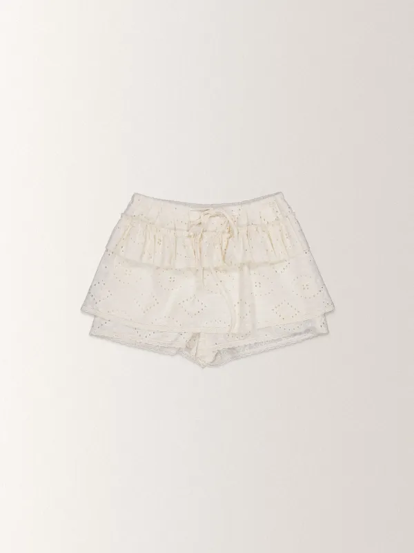 CROCHET APRON SKIRT SHORTS [ CREAM ]