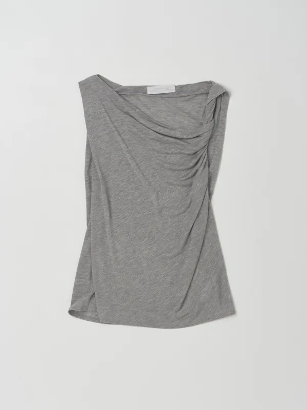 DRAPE TWIST SLEEVELESS TOP IN MELANGE GREY